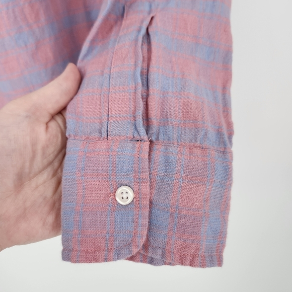 Bonobos Mens Button Down Shirt Size M Pink Blue Plaid Linen Blend Standard Fit - Picture 3 of 8